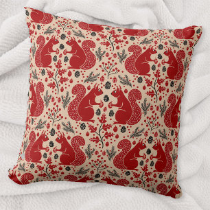 Squirrel Forest Woodland Pattern Throw Pillow