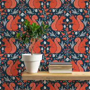Squirrel Forest Woodland Pattern Wallpaper