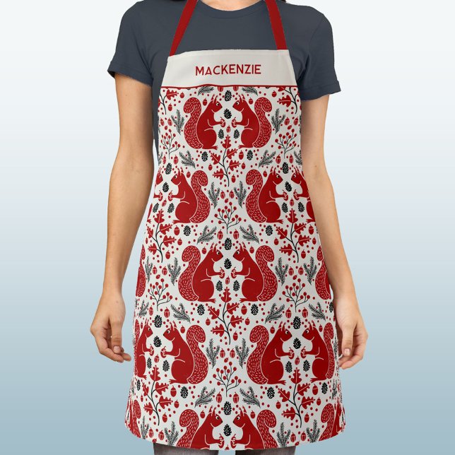 Squirrel Forest Woodland Personalized Name Apron (Creator Uploaded)
