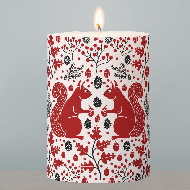 Squirrel Forest Woodland Pillar Candle (Squirrel in the Forest woodland themed candle)