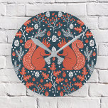 Squirrel Forest Woodland Round Clock<br><div class="desc">Red squirrel forest woodland pattern with pine cones,  pine branches,  acorns,  oak leaves and berries.  Perfect for a lake house or seasonal room decor. Original art by Nic Squirrell.</div>