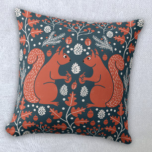 Squirrel Forest Woodland Throw Pillow