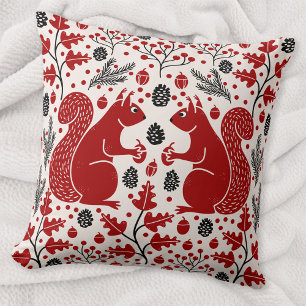 Squirrel Forest Woodland Throw Pillow