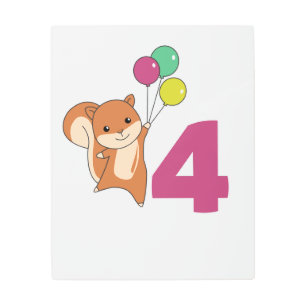 Squirrel Fourth Birthday Balloons Kids Metal Print
