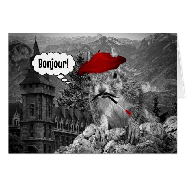 Squirrel French Artist Bonjour (Front Horizontal)