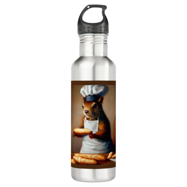 Squirrel French Baker Stainless Steel Water Bottle (Front)