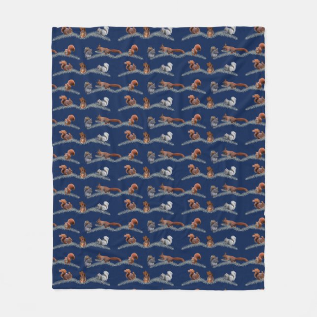 Squirrel Frenzy Fleece Blanket (Navy) (Front)