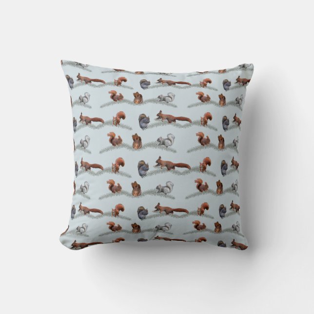 Squirrel Frenzy Pillow (Light Blue) (Front)