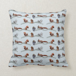 Squirrel Frenzy Pillow (Light Blue)