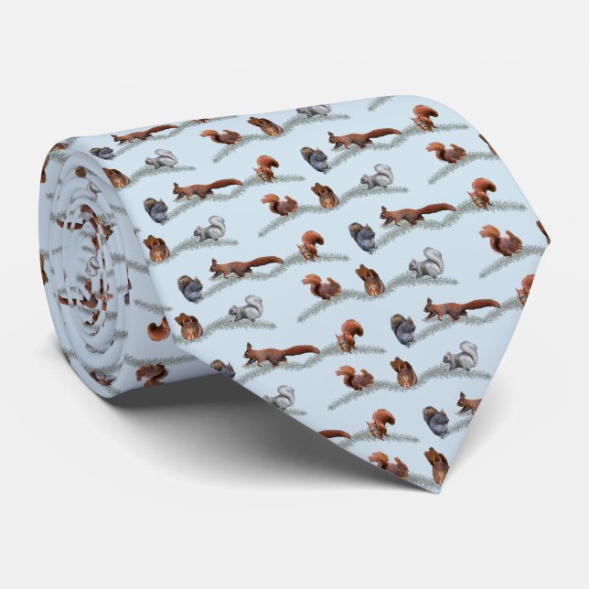 Squirrel Frenzy Tie Double Sided Print(Light Blue) (Rolled)