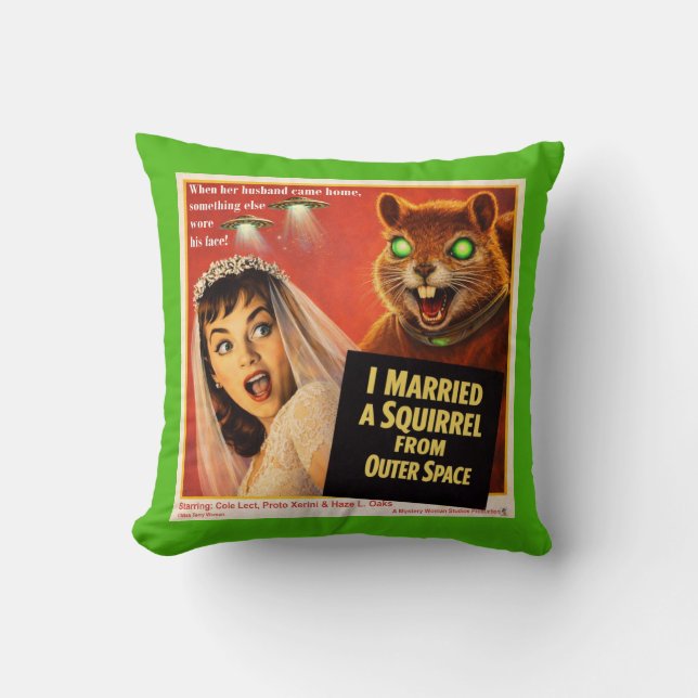 Squirrel from Outer Space Parody Throw Pillow (Front)