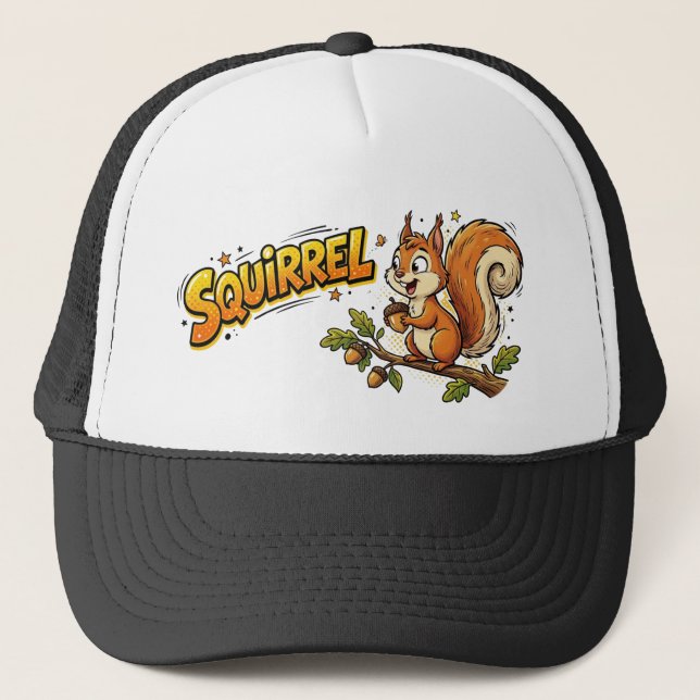 Squirrel Funny ADHD Brain Comic Cartoon Trucker Hat (Front)