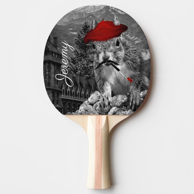 Squirrel Funny Painter with Name Ping Pong Paddle (Front)