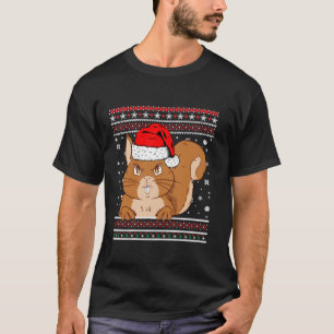 Squirrel Funny Ugly In Xmas Santa Hat Snowflakes C T-Shirt