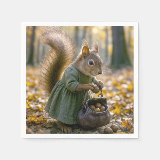 Squirrel Gathering Nuts In Her Purse Napkins (Front)