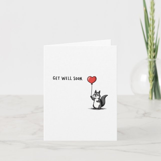 Squirrel Get Well Card With Red Balloon (Front)