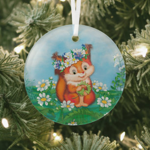 Squirrel glass ornament