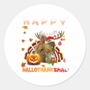 Squirrel Halloween And Merry Christmas Happy Hallo Classic Round Sticker