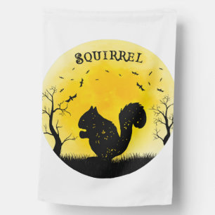 Squirrel Halloween Vintage Retro Moon House Flag