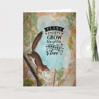 Squirrel Harvest - Vintage Blank Greeting Note Card