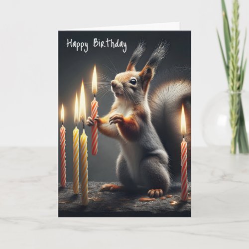 Squirrel Holding a Birthday Candle Card