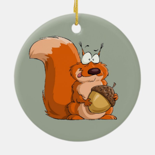SQUIRREL HOLDING ACORN CERAMIC ORNAMENT (Back)