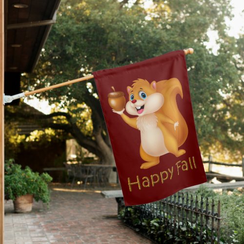 Squirrel Holding Acorn House Flag