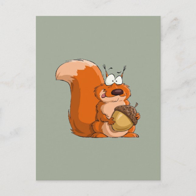 SQUIRREL HOLDING ACORN POSTCARD (Front)