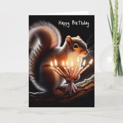 Squirrel Holding Birthday Candles Card