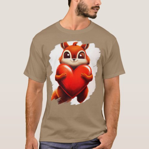Squirrel Hugging Heart Valentines Day Squirrels    T_Shirt