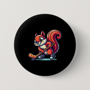 Squirrel Ice Hockey Player Fun Graphic Button