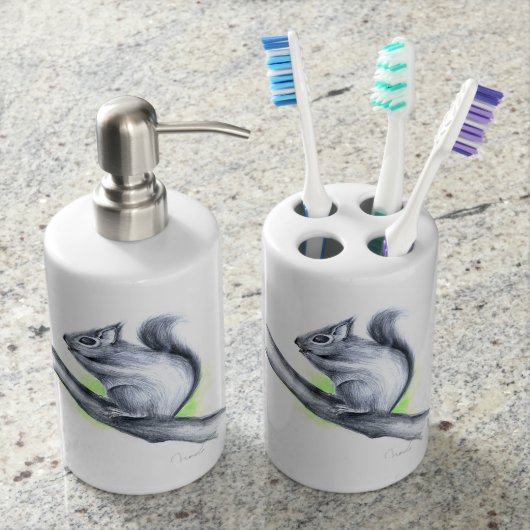 squirrel II Soap Dispenser And Toothbrush Holder (Front)