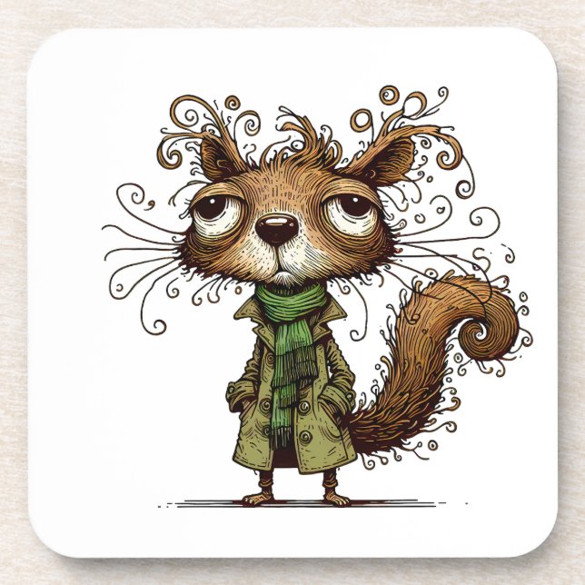 Squirrel in a Green Trenchcoat Beverage Coaster (Front)