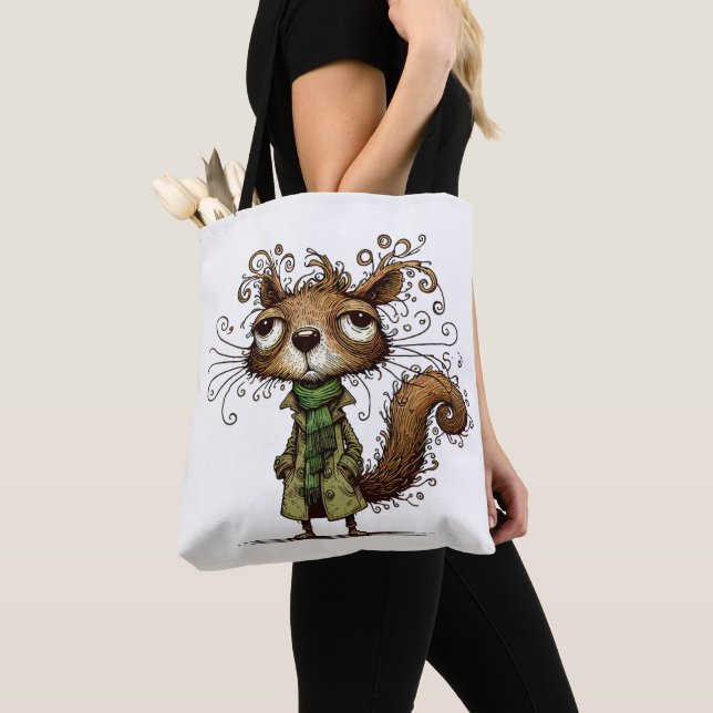 Squirrel in a Green Trenchcoat Tote Bag (Close Up)