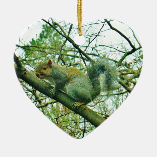 Squirrel in a Light Blue Mist Ceramic Ornament (Front)