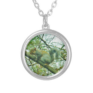 Squirrel in a Light Blue Mist Silver Plated Necklace