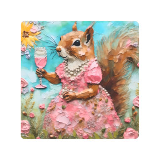 Squirrel in a Pink Dress Metal Print