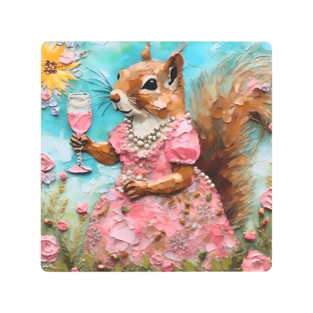 Squirrel in a Pink Dress Metal Print (Front)