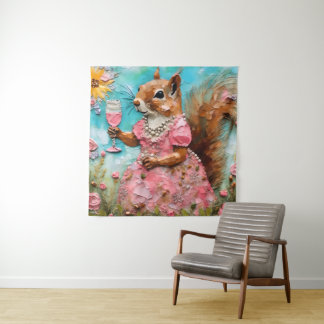 Squirrel in a Pink Dress Tapestry