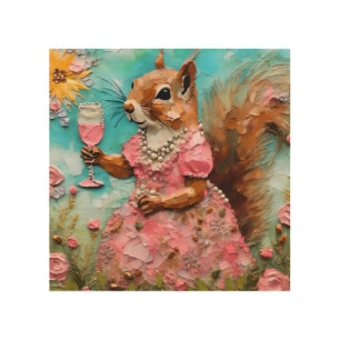 Squirrel in a Pink Dress Wood Wall Art