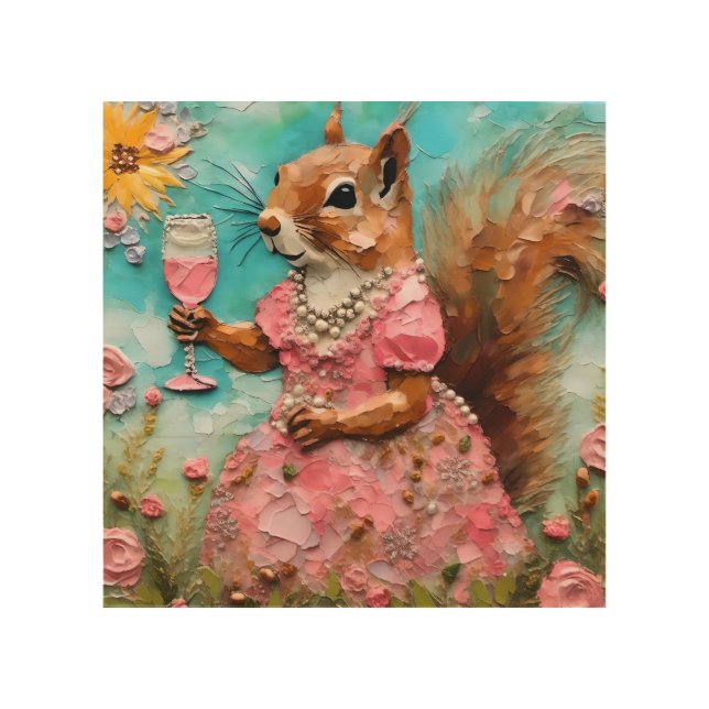 Squirrel in a Pink Dress Wood Wall Art (Front)
