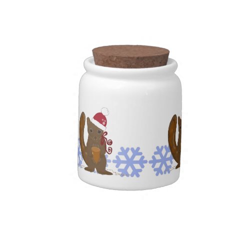 Squirrel in a Santa Hat Candy Jar