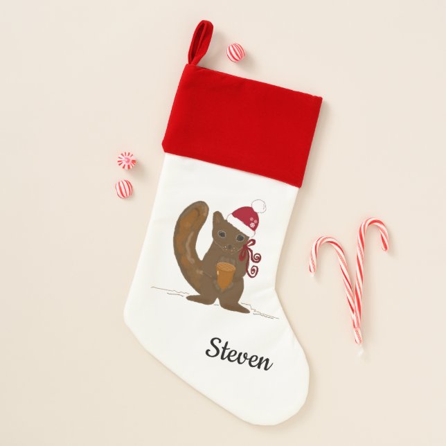 Squirrel in a Santa Hat Christmas Stocking (Front)