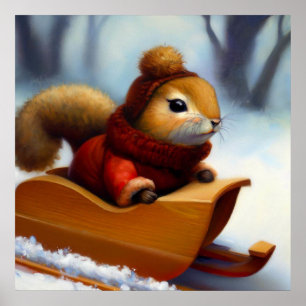 Squirrel In A Sleigh Poster