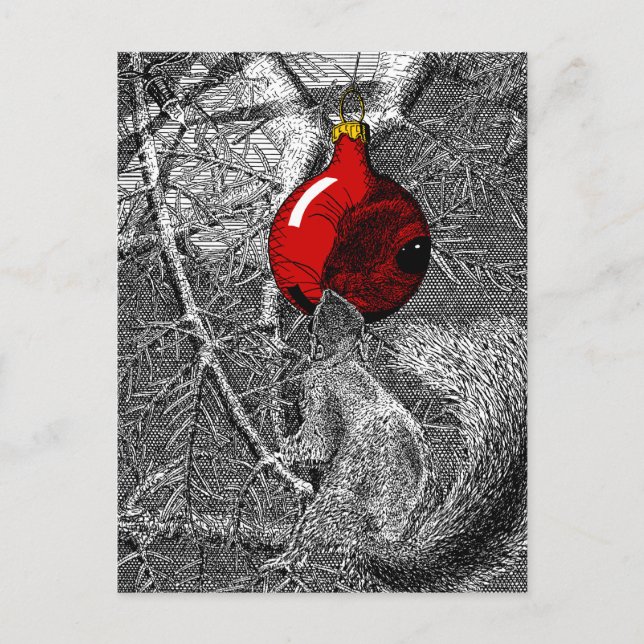 Squirrel in Christmas Tree Postcard (Front)