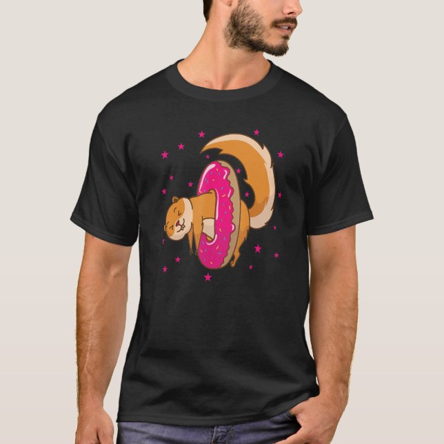 Squirrel in Donut Tree Rodent Nut T-Shirt (Front)