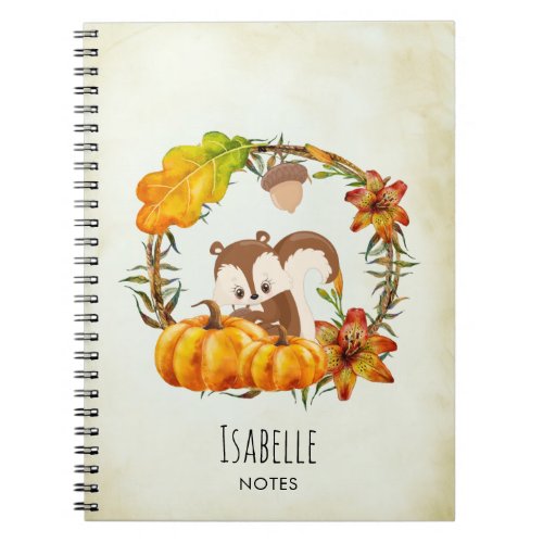 Squirrel in Floral Wreath Fall Rustic Notebook