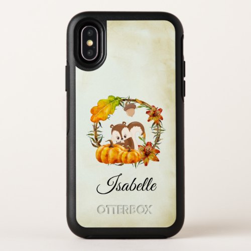 Squirrel in Floral Wreath Fall Rustic OtterBox Symmetry iPhone X Case