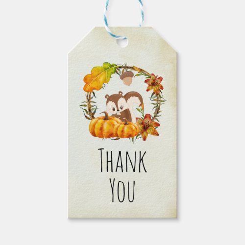 Squirrel in Floral Wreath Fall Rustic Thank You Gift Tags
