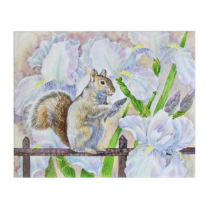 Squirrel in Garden Flowers Foliage Purple Green Acrylic Print